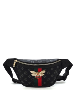 Queen Bee Stripe Monogrammed Fanny Pack Waist Bag CS056B GRAY/BLACK